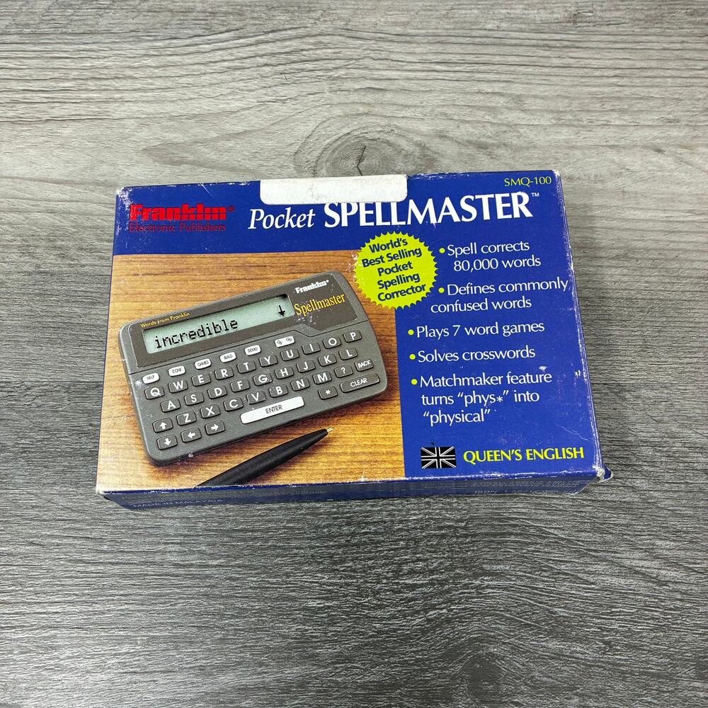 Vintage 1994 Franklin Pocket SpellMaster SMQ-100 Tested Working Box Manual Case
